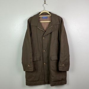Pendleton | 1980’s Men’s Vintage Wool Zipper Brown Overcoat 42